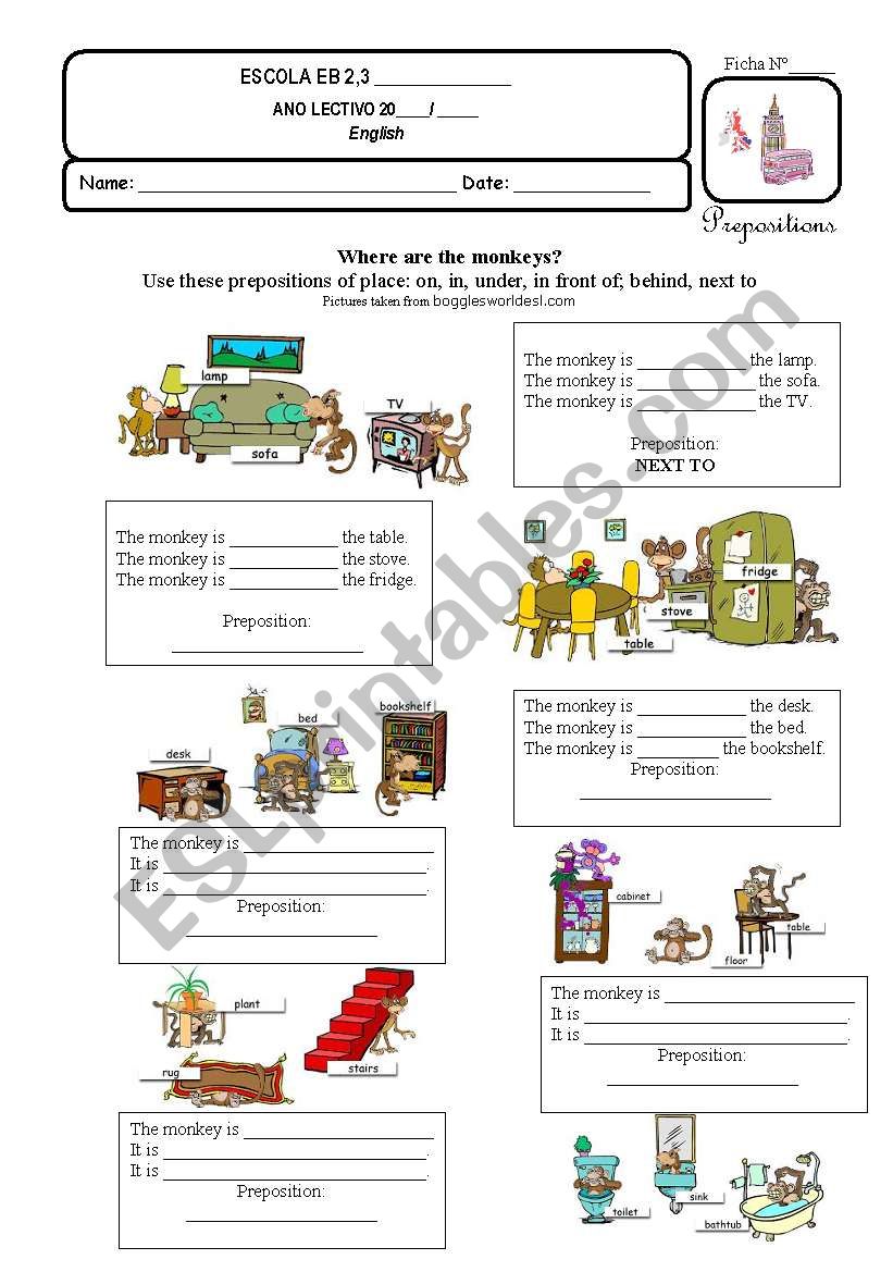 Where are the monkeys? worksheet