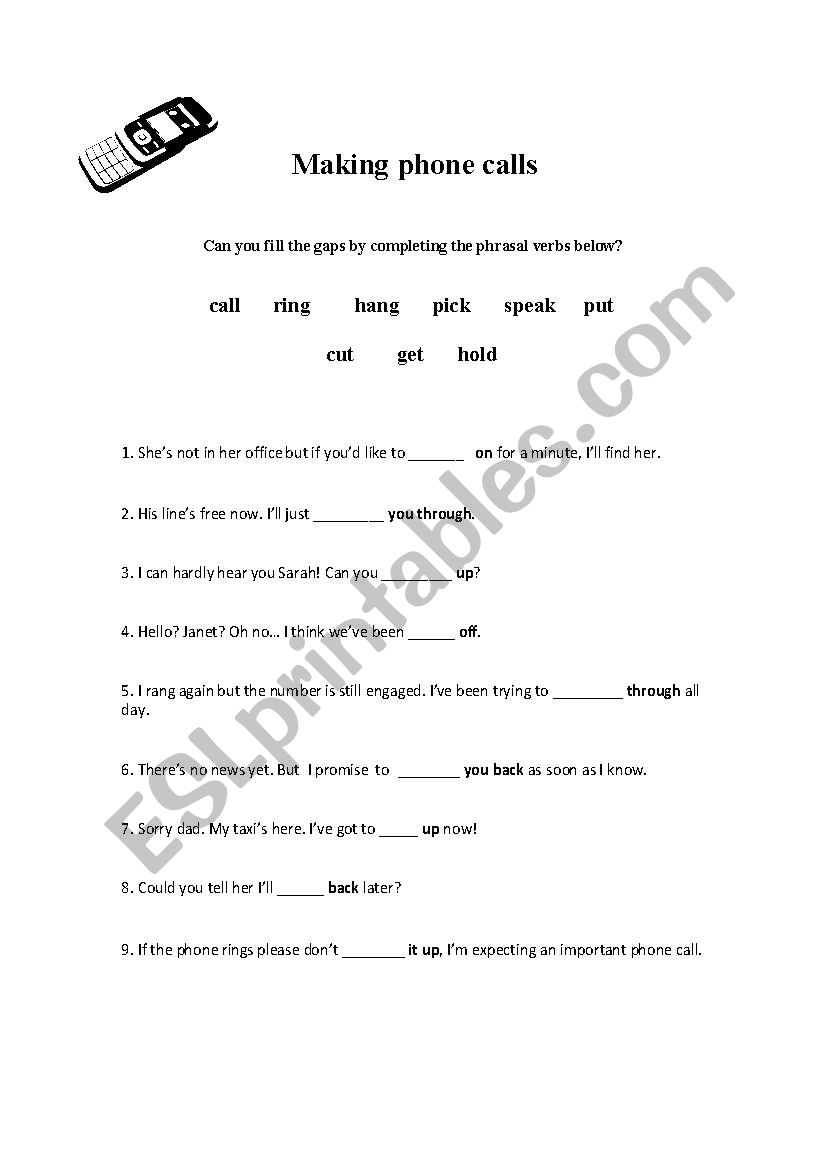 telephone phrasal verbs worksheet