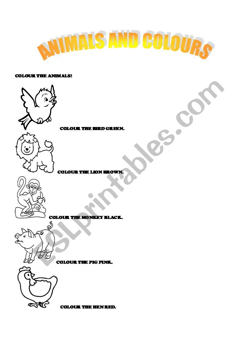 ANIMALS AND COLOURS worksheet