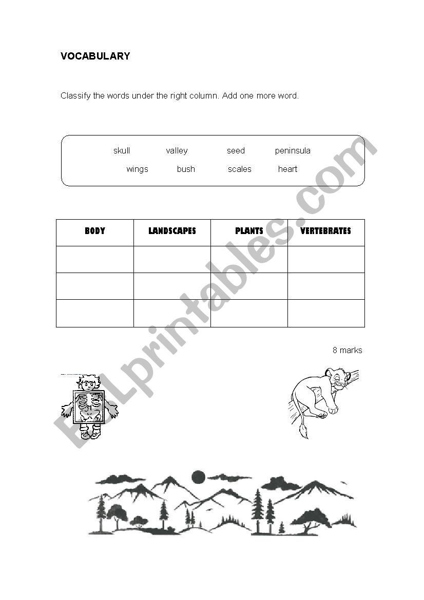 Vocabulary worksheet