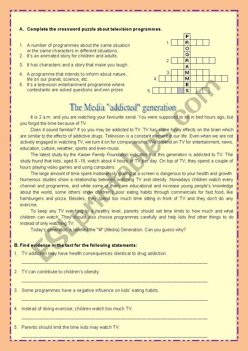 Television worksheet