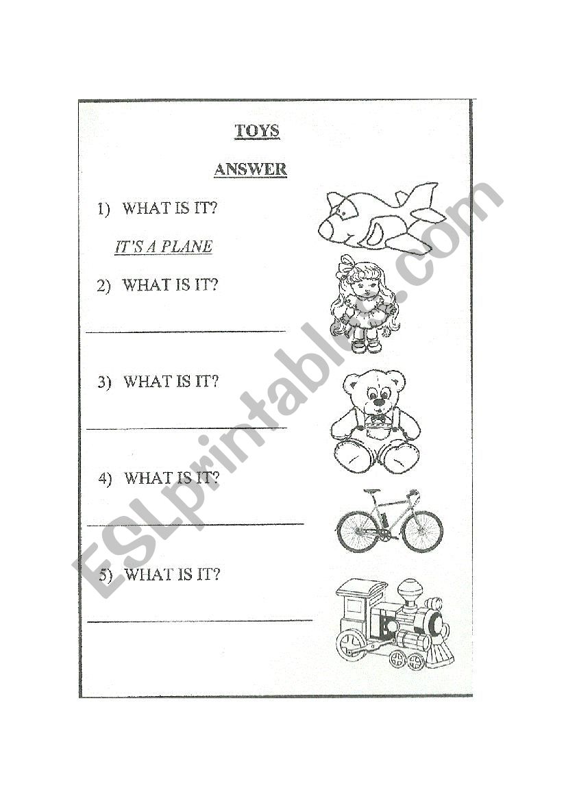 Toys Answer worksheet