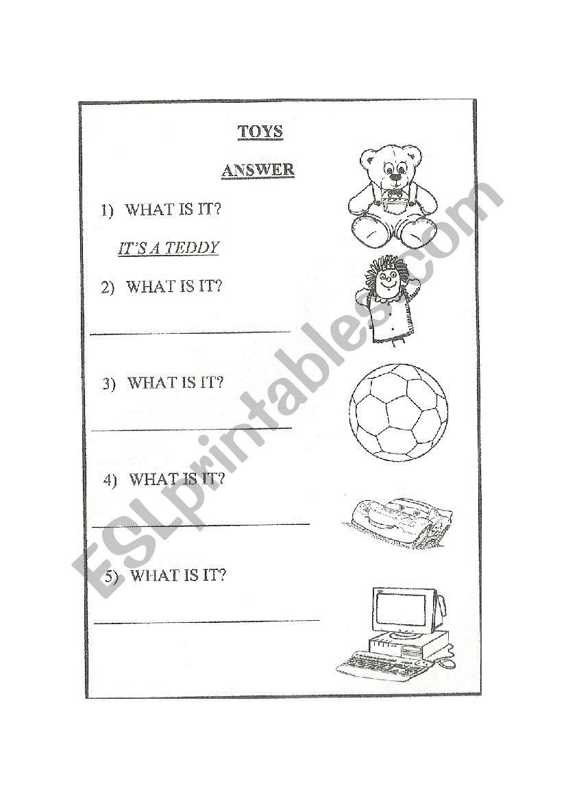 Toys. Answer 2 worksheet