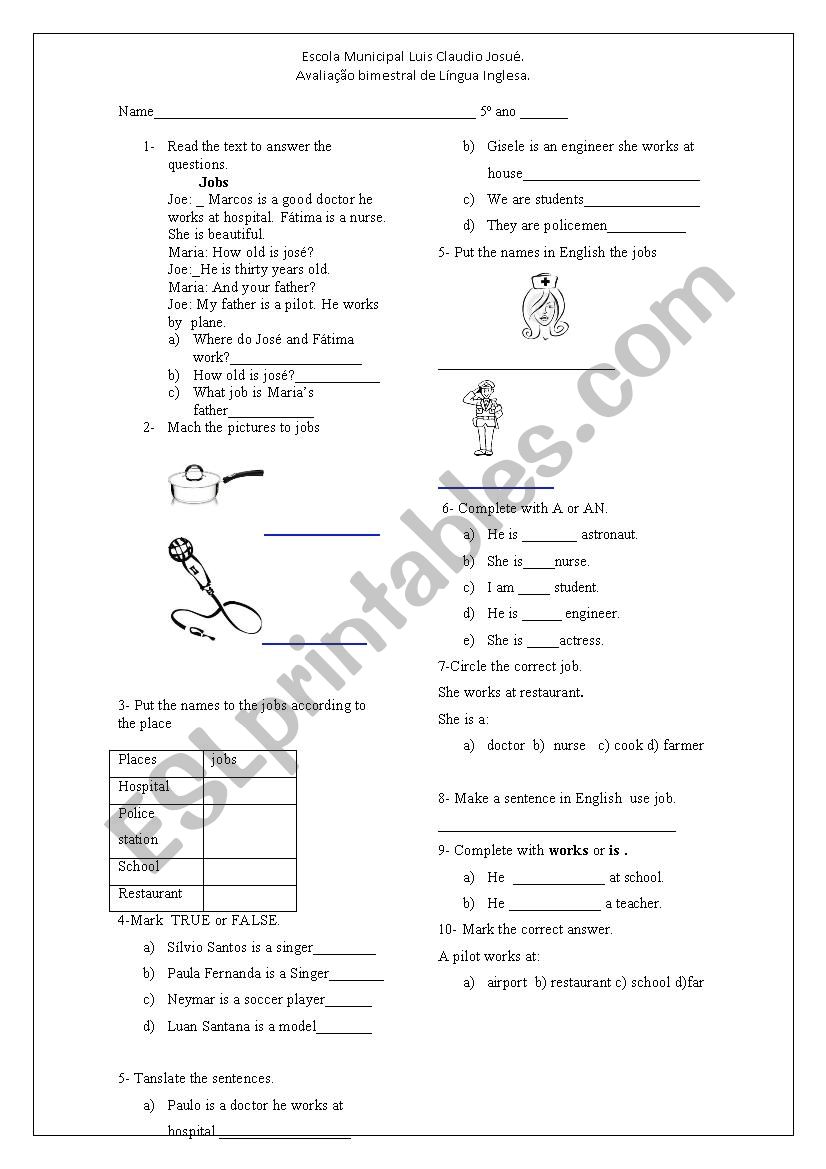 jobs  worksheet