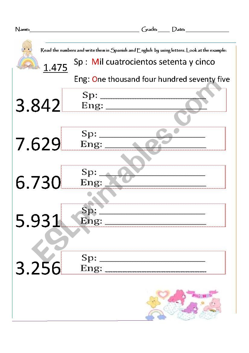 WRITING NUMBERS worksheet