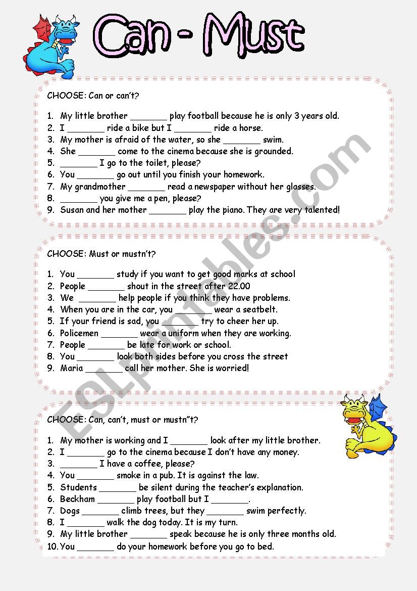 Can & Must worksheet