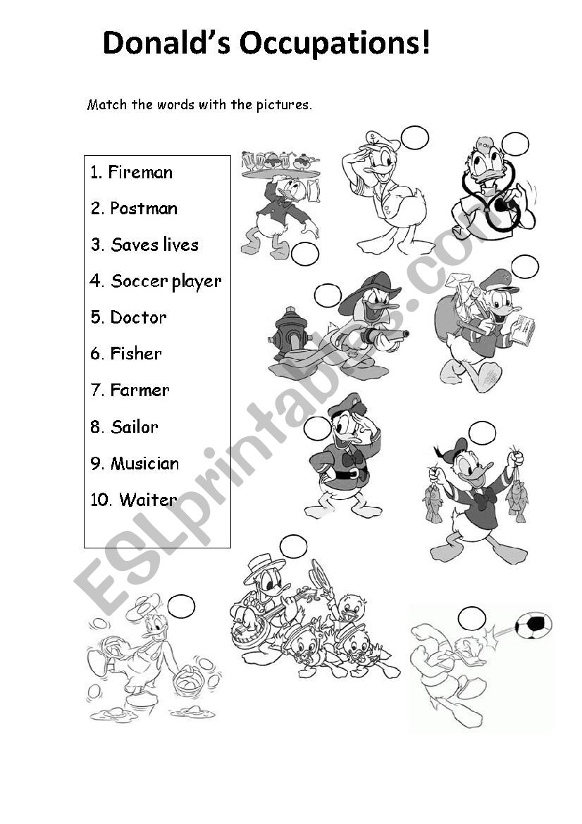 DonaldÂ´s occupations worksheet