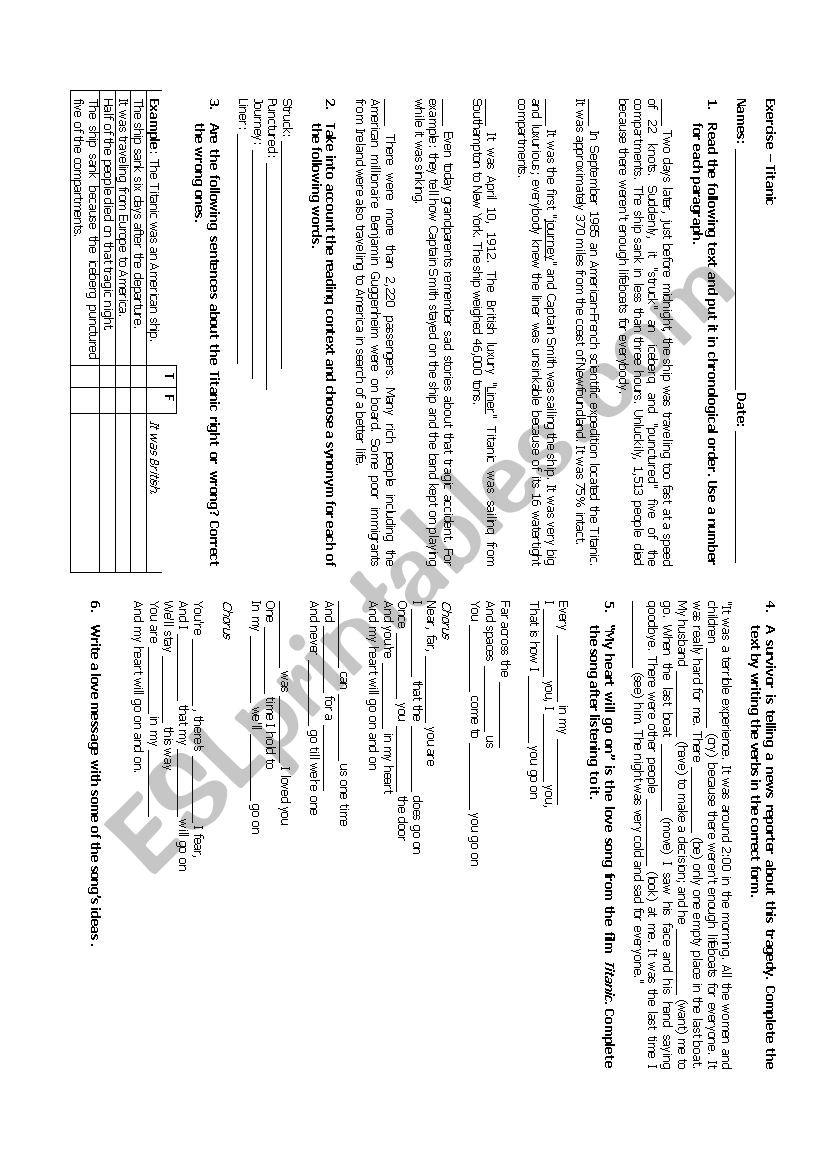 Titanic Movie - Exercise worksheet