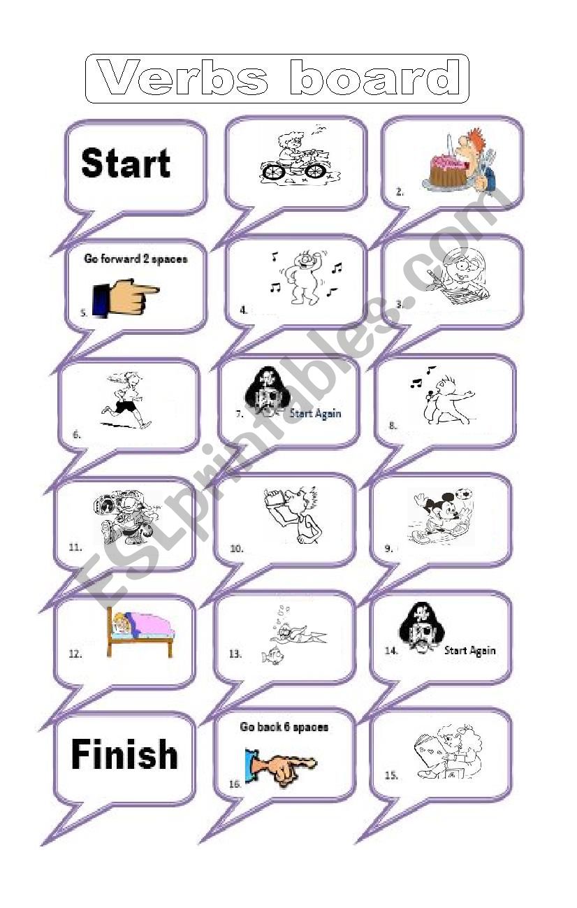 COMMON ACTION VERBS BOARD worksheet