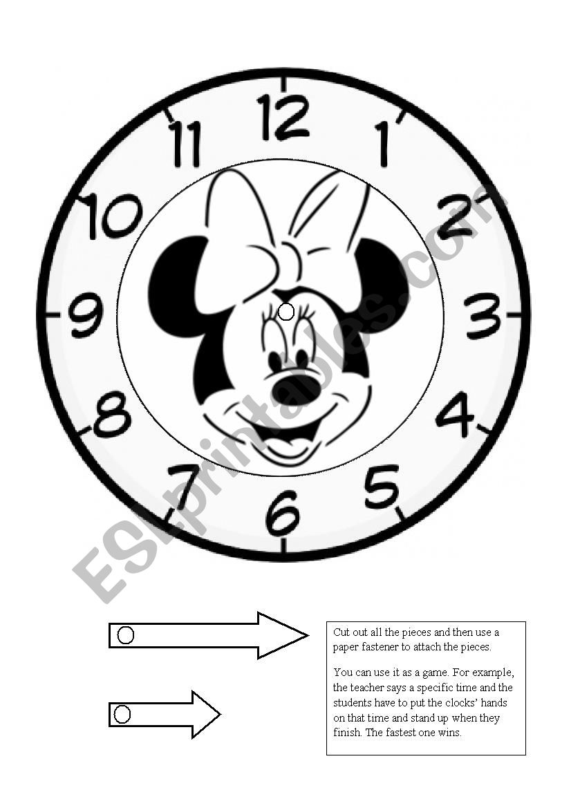 Minnie Mouse clock game worksheet