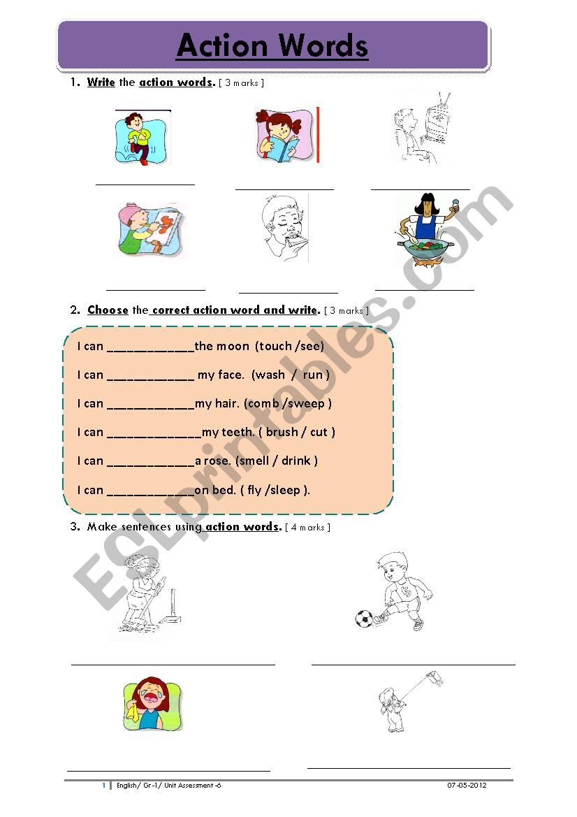 Action Words worksheet