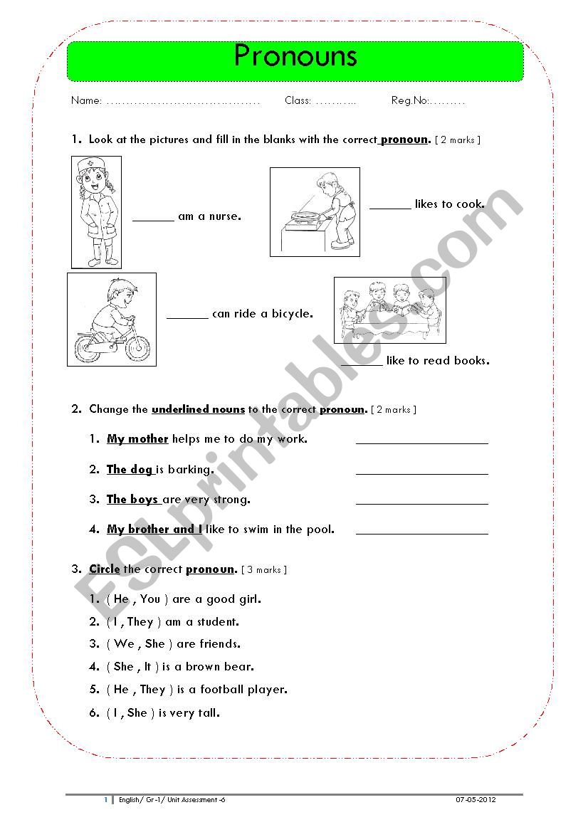 Pronoun worksheet