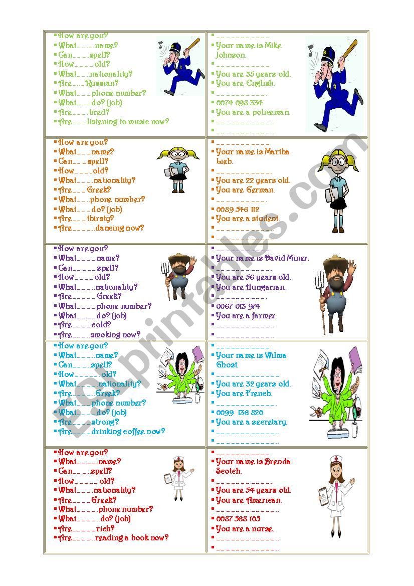 Roleplay elementary worksheet