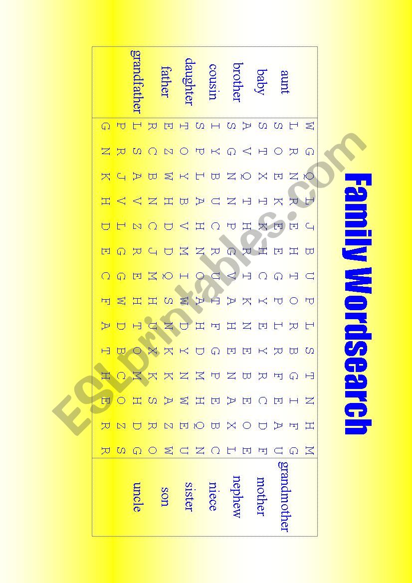 Family wordsearch worksheet