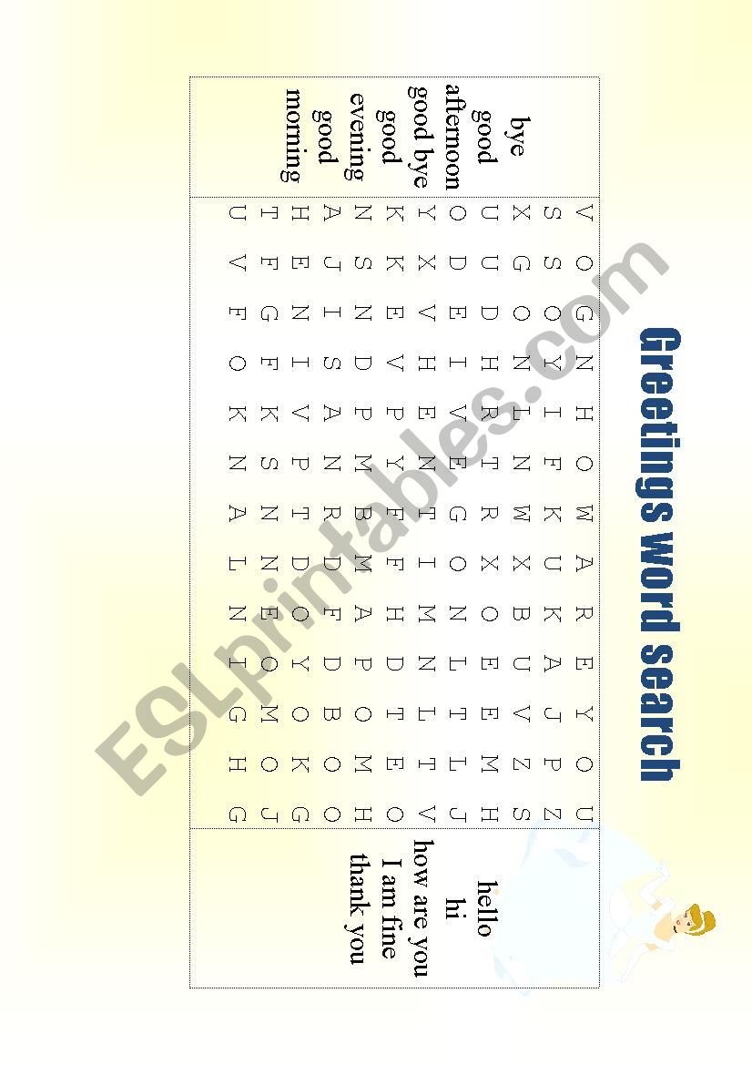 Greetings word search worksheet