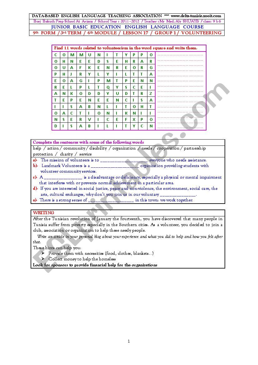 volunteering worksheet