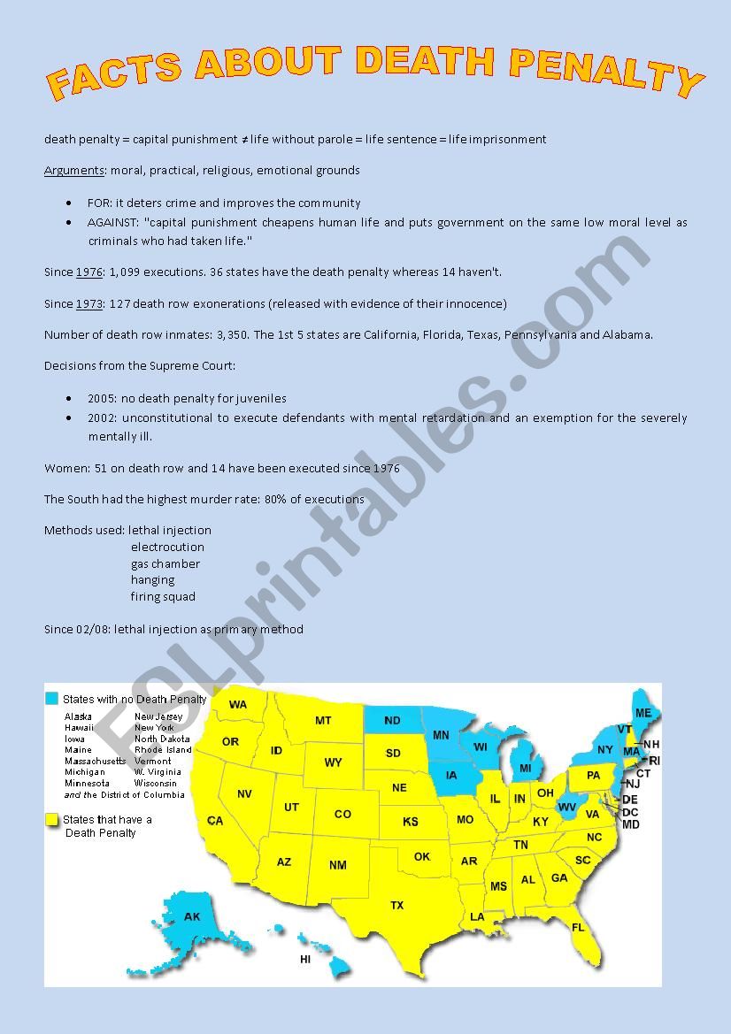 Facts about death penalty worksheet