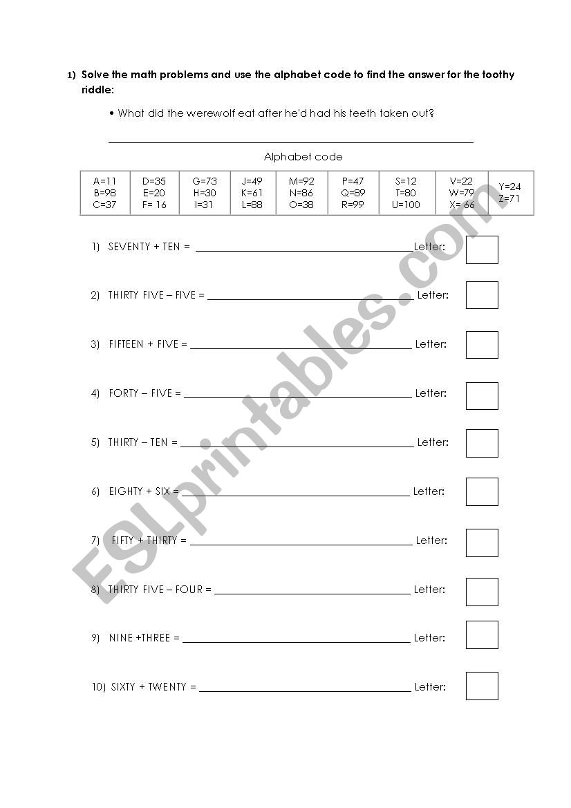 Solving math problems! worksheet