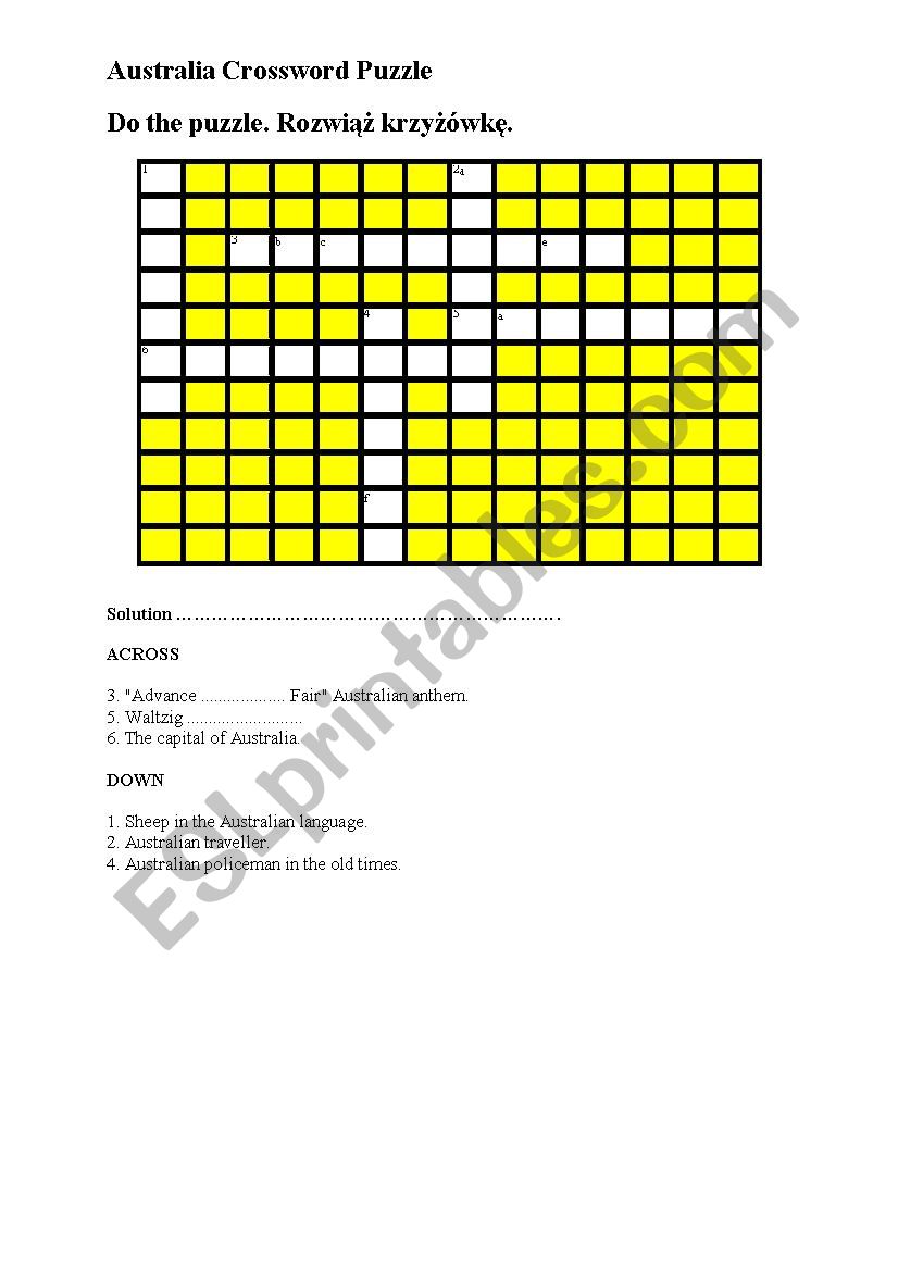 Australian Crossword worksheet