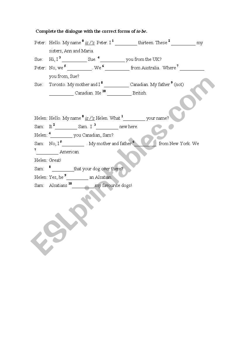 Verb TO BE worksheet