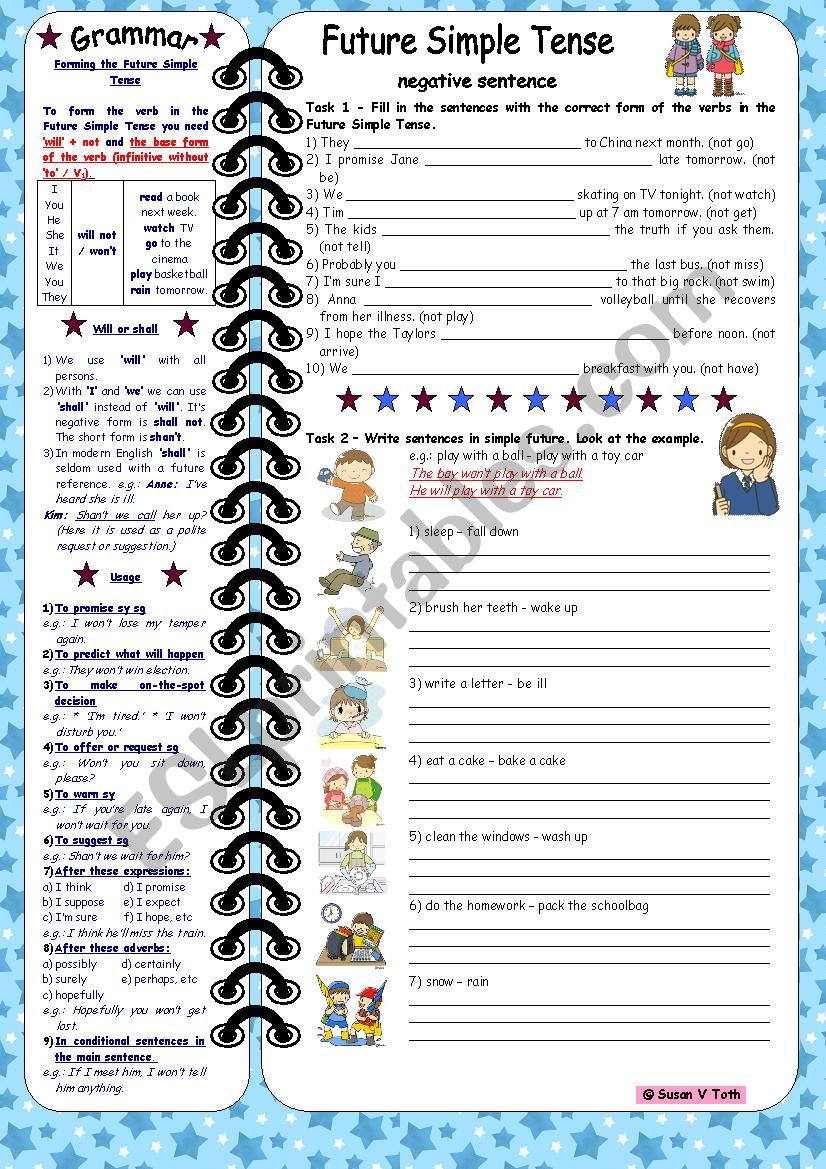 Future Simple Tense-negative sentences *** with grammar & key