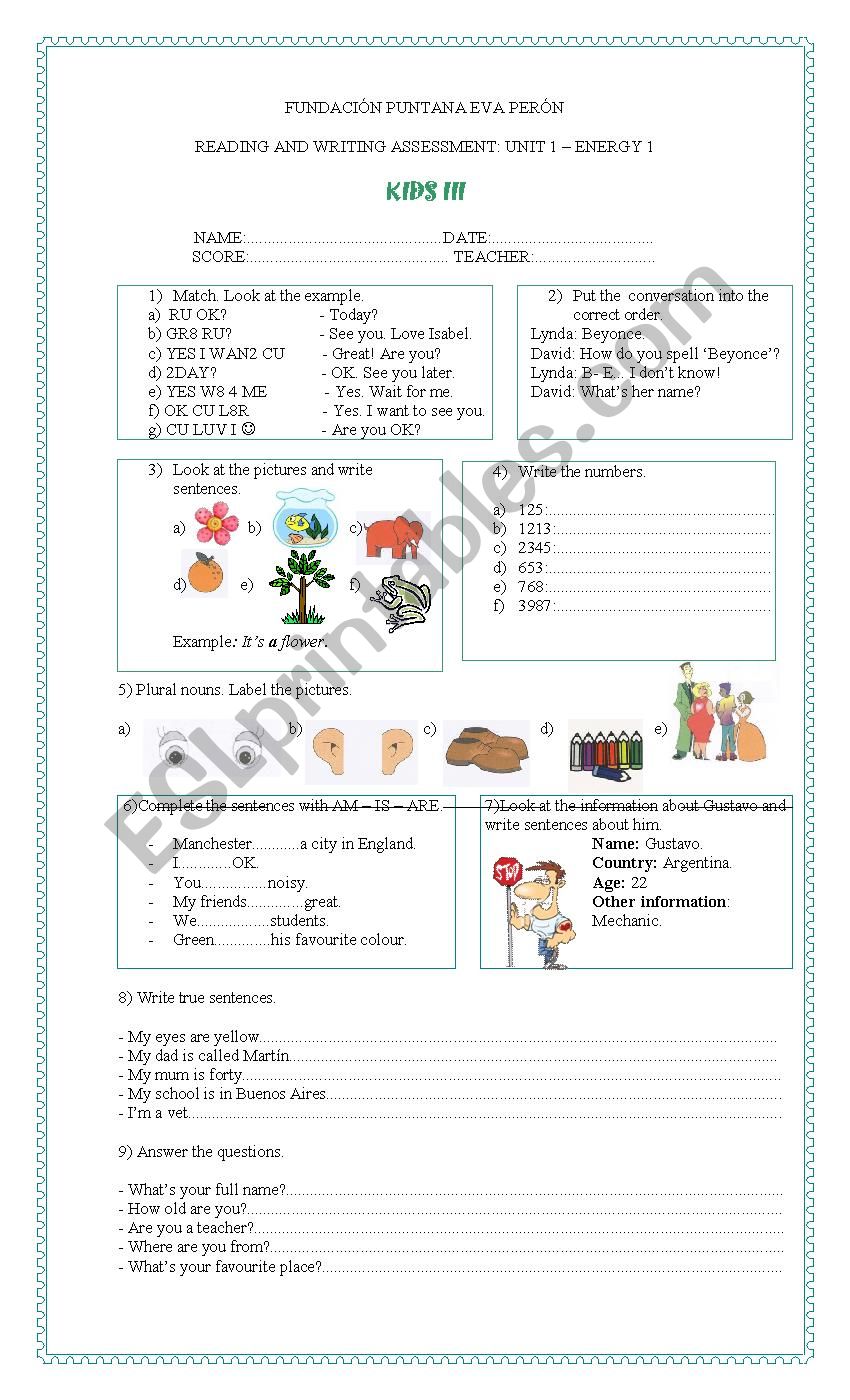 ENERGY 1, UNIT 1: INTEGRATION ASSESSMENT