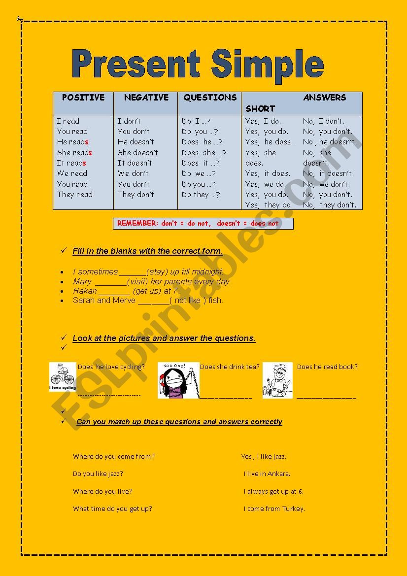 present simple worksheet