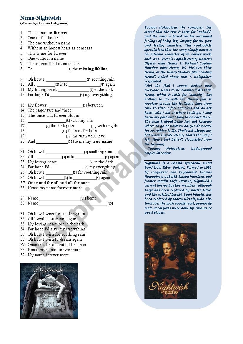 Nemo-Nightwish worksheet