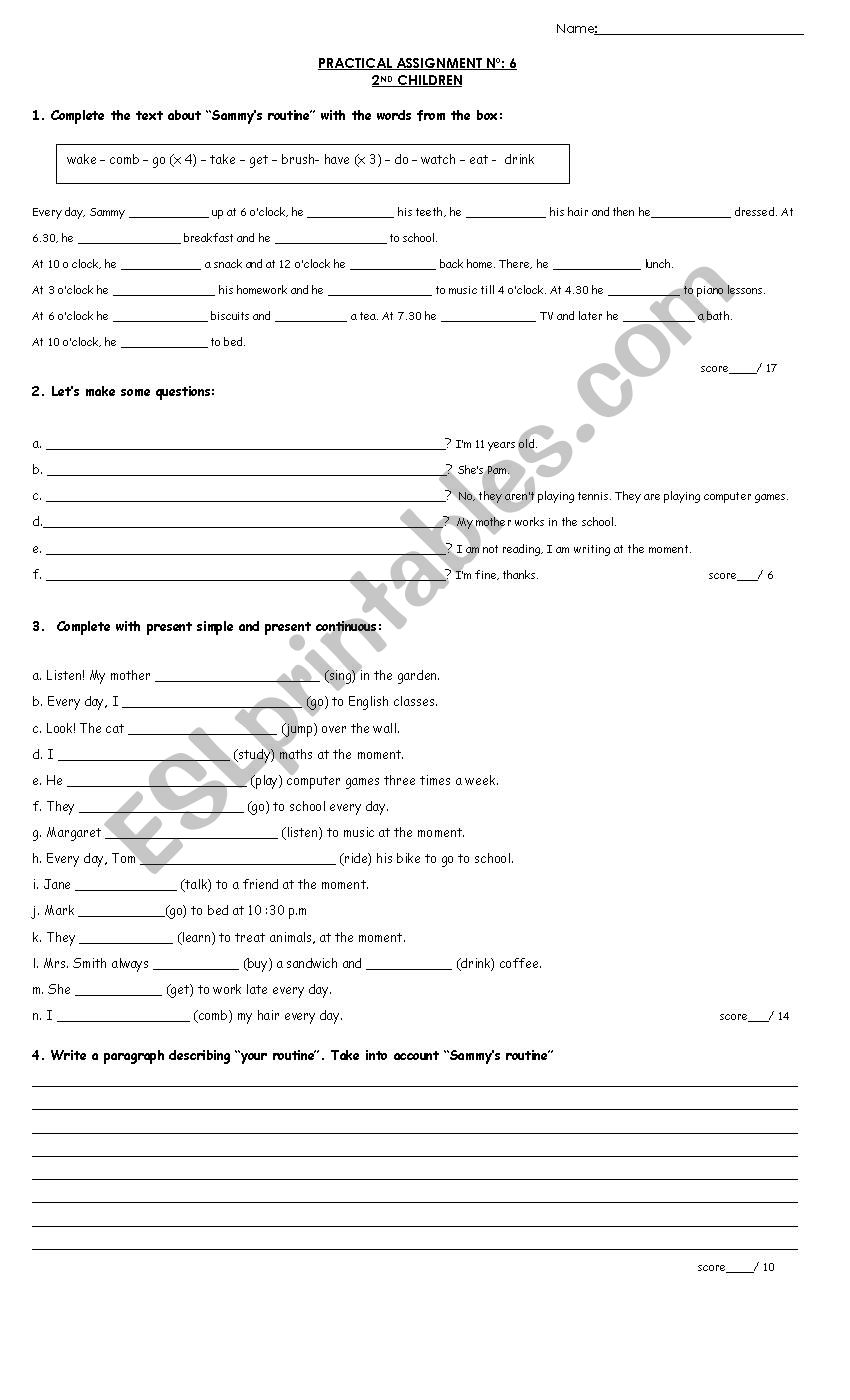 assignment worksheet