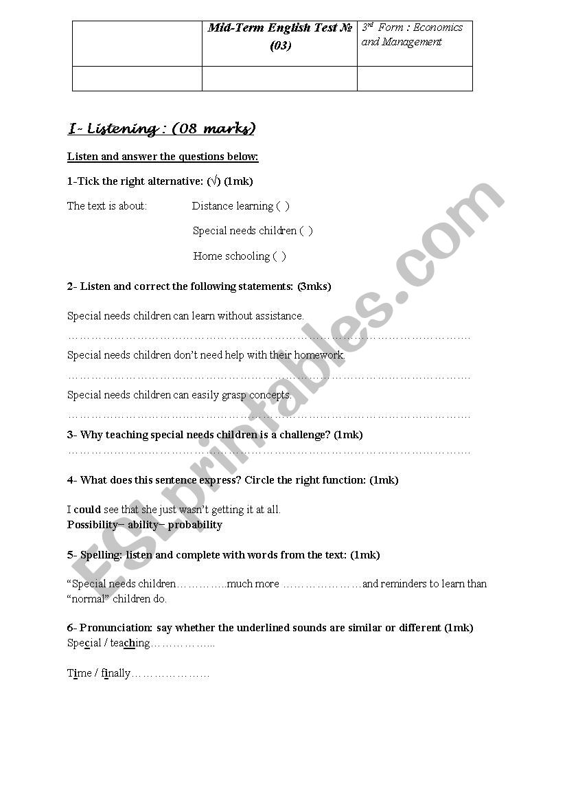 Mid-term test 3 worksheet