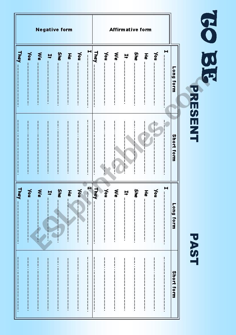 To be - present and past worksheet