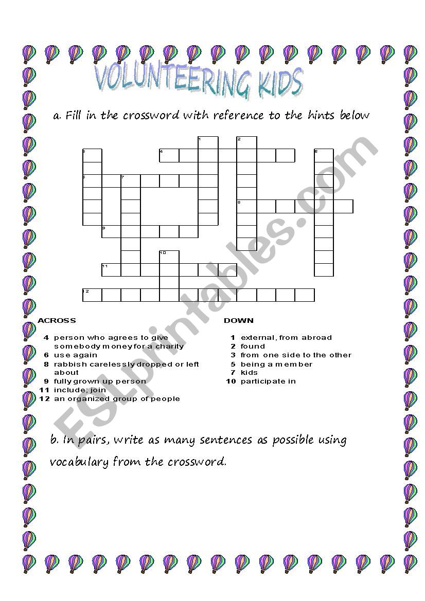 Volunteering Kids worksheet