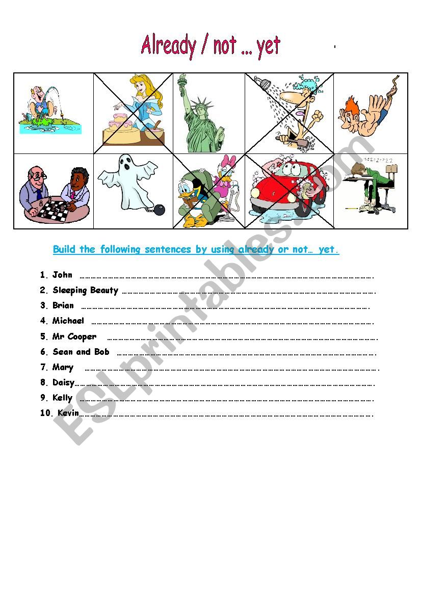 Already / not ... yet worksheet