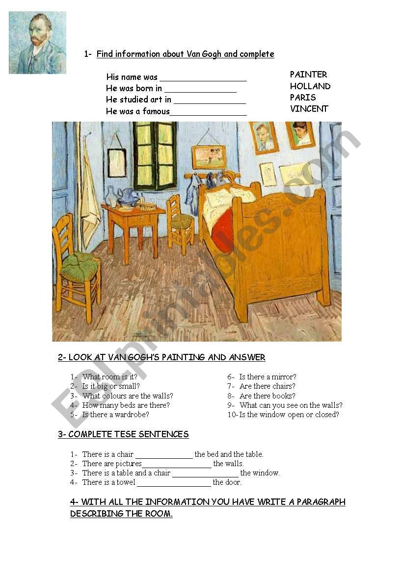 Van GoghÂ´s bedroom worksheet