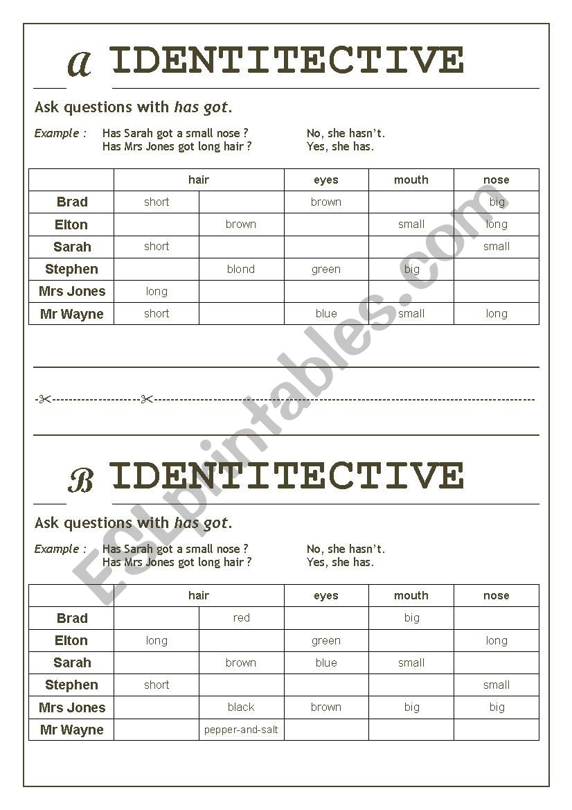 Appearances game - Describing people game