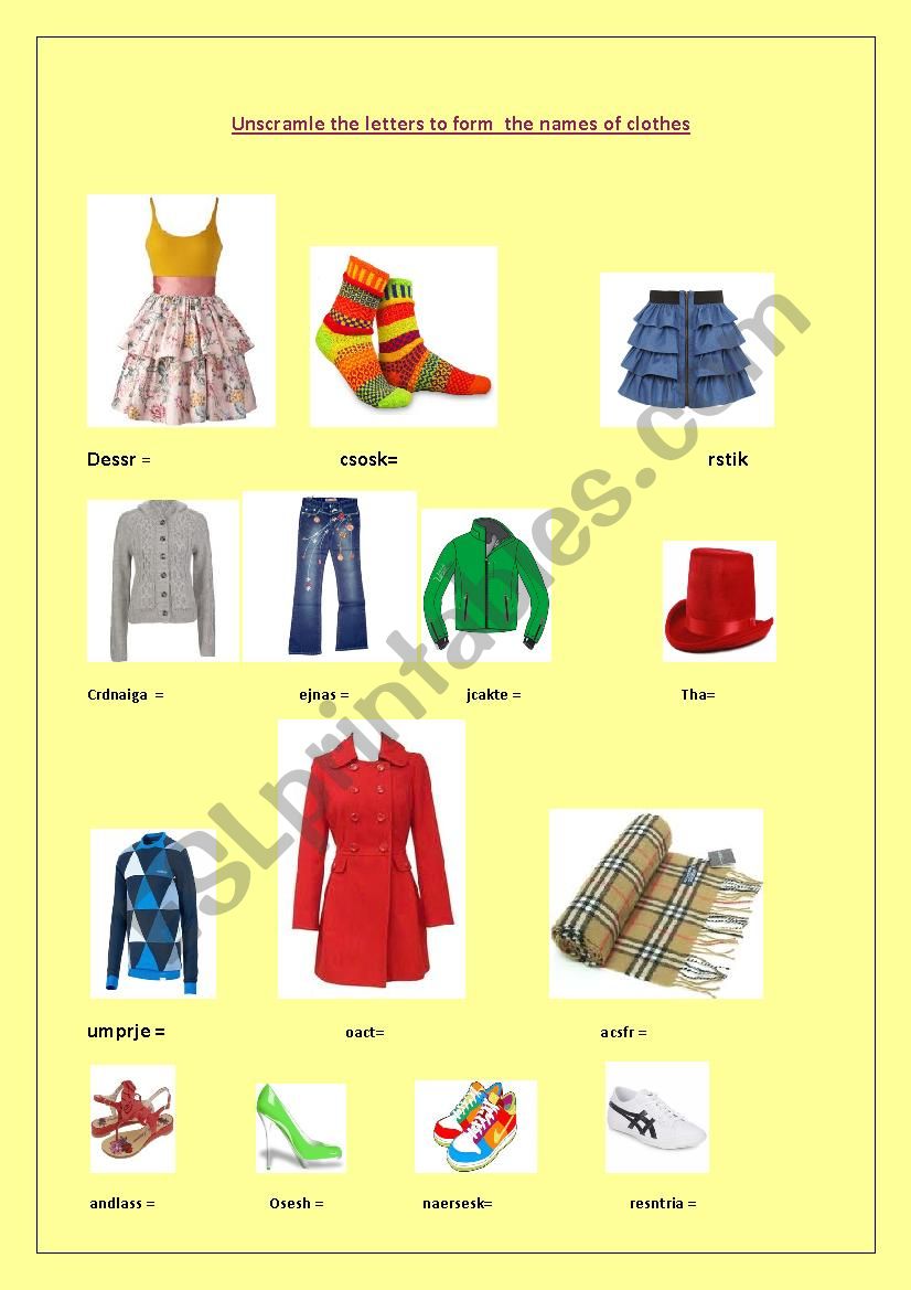 clothes worksheet