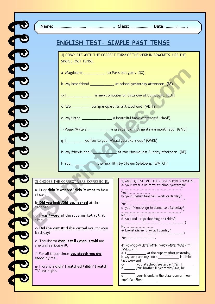 SIMPLE PAST TENSE  worksheet