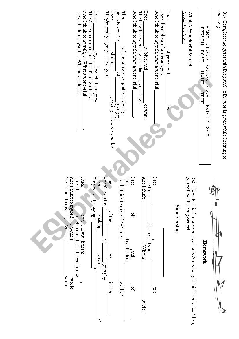 What A Wonderful World worksheet