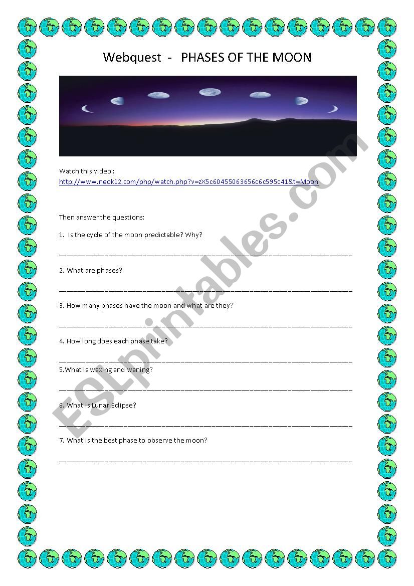 Phases of the moon worksheet