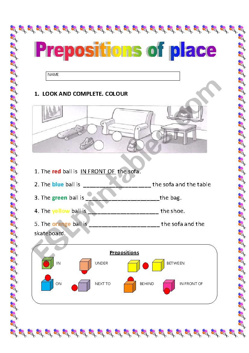 Prepositions of place and colors