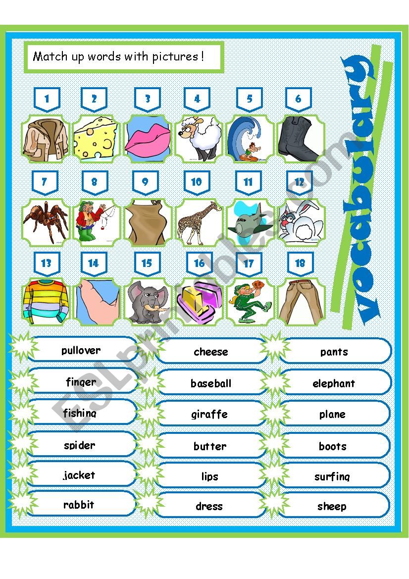 various vocabulary worksheet