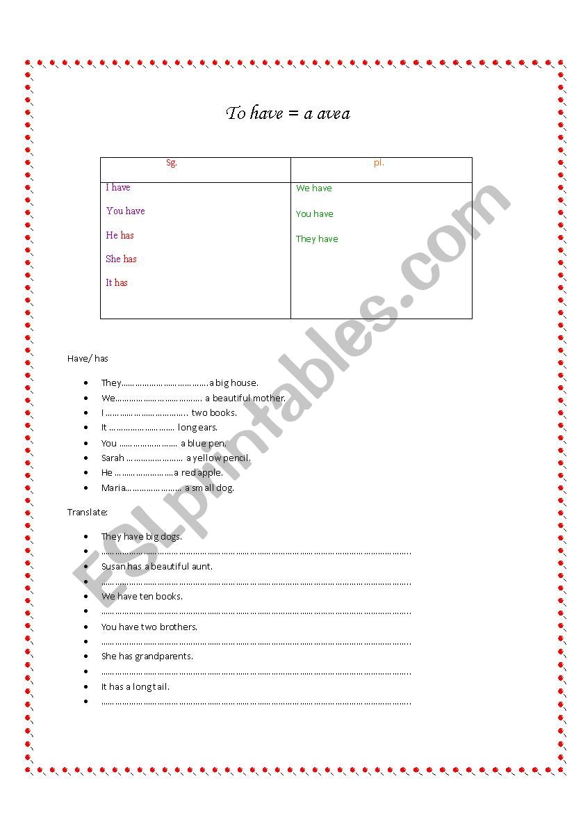 verb to have worksheet