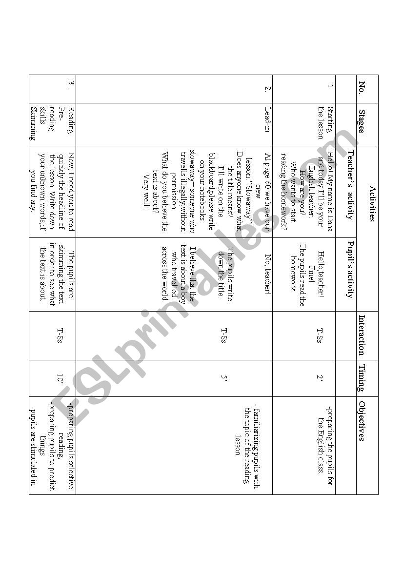 Reading plan worksheet