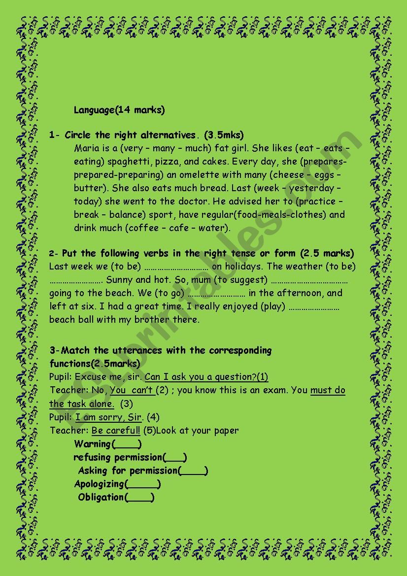 language  worksheet