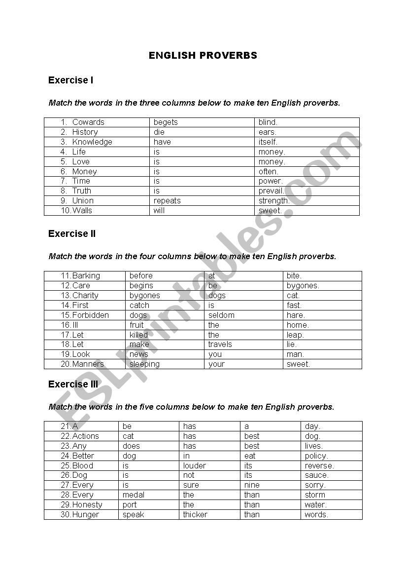 English Proverbs worksheet