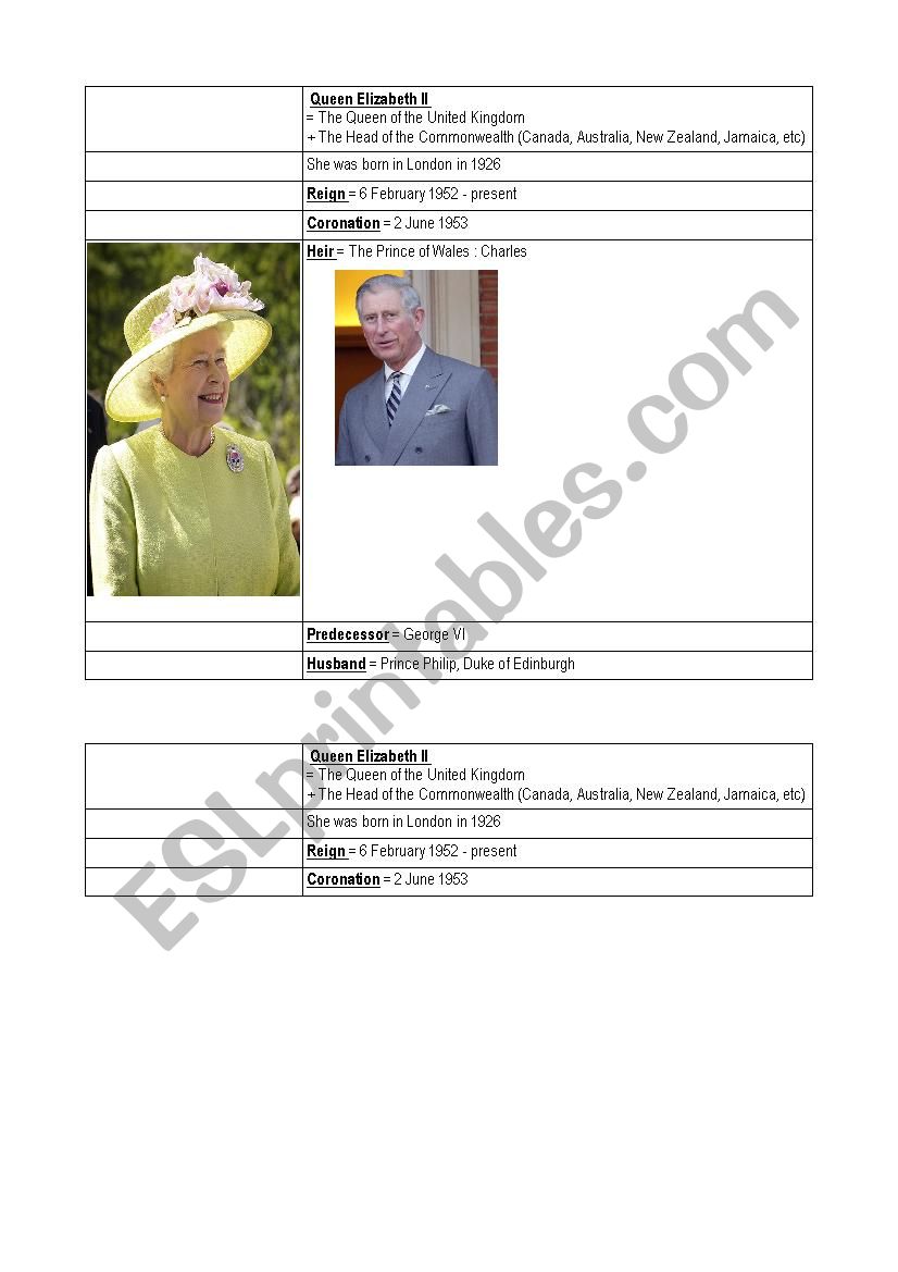 Grid Queen Elizabeth worksheet