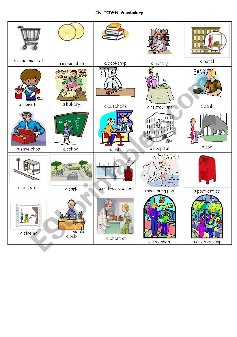 IN TOWN VOCABULARY worksheet