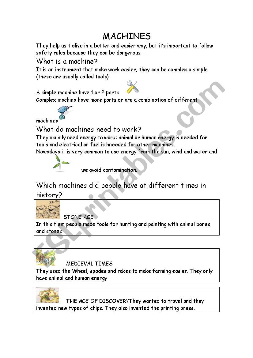 machines worksheet