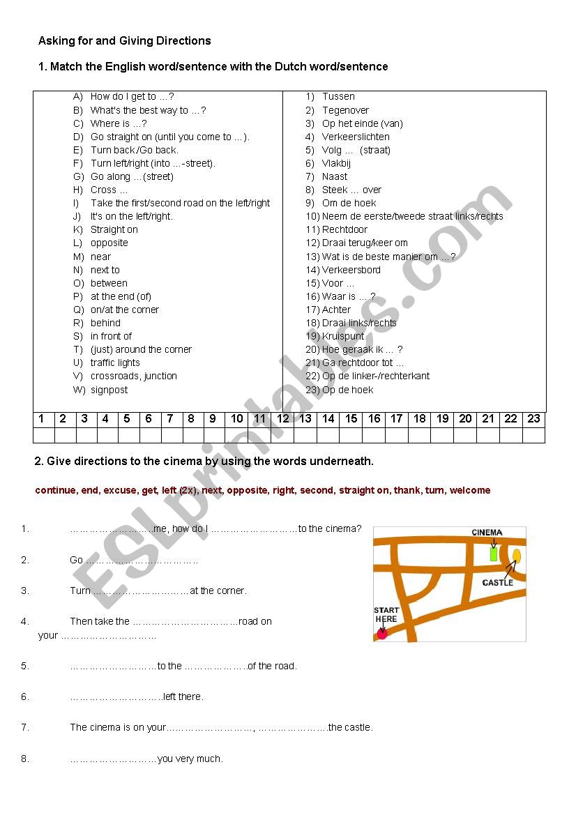 Giving directions worksheet