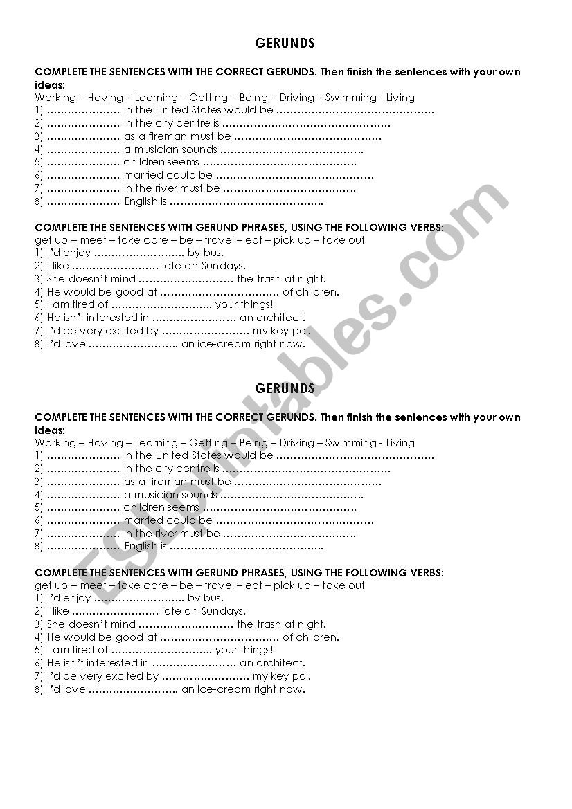 GERUNDS AS SUBJECTS AND OBJECTS